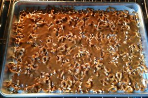 Pretzel Toffee with some of the chocolate
